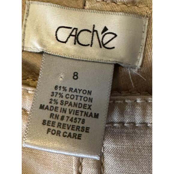 Cache Y2K Silky Satin khaki Cargo Cropped Pants Women’s Size 8 classic beach - Picture 2 of 6